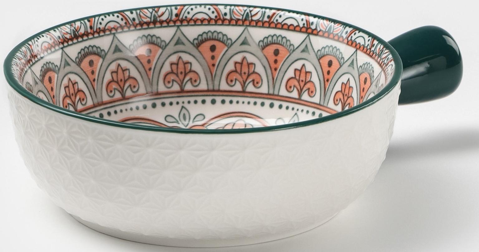 Кокотница керамическая «Цветы», 550 мл, цвет белый