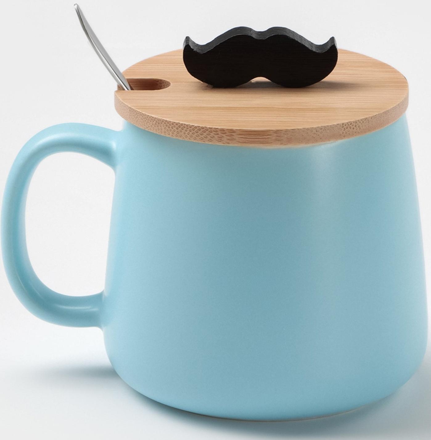 Кружка керамическая с ложкой «Мистер», 380 мл, цвет голубой