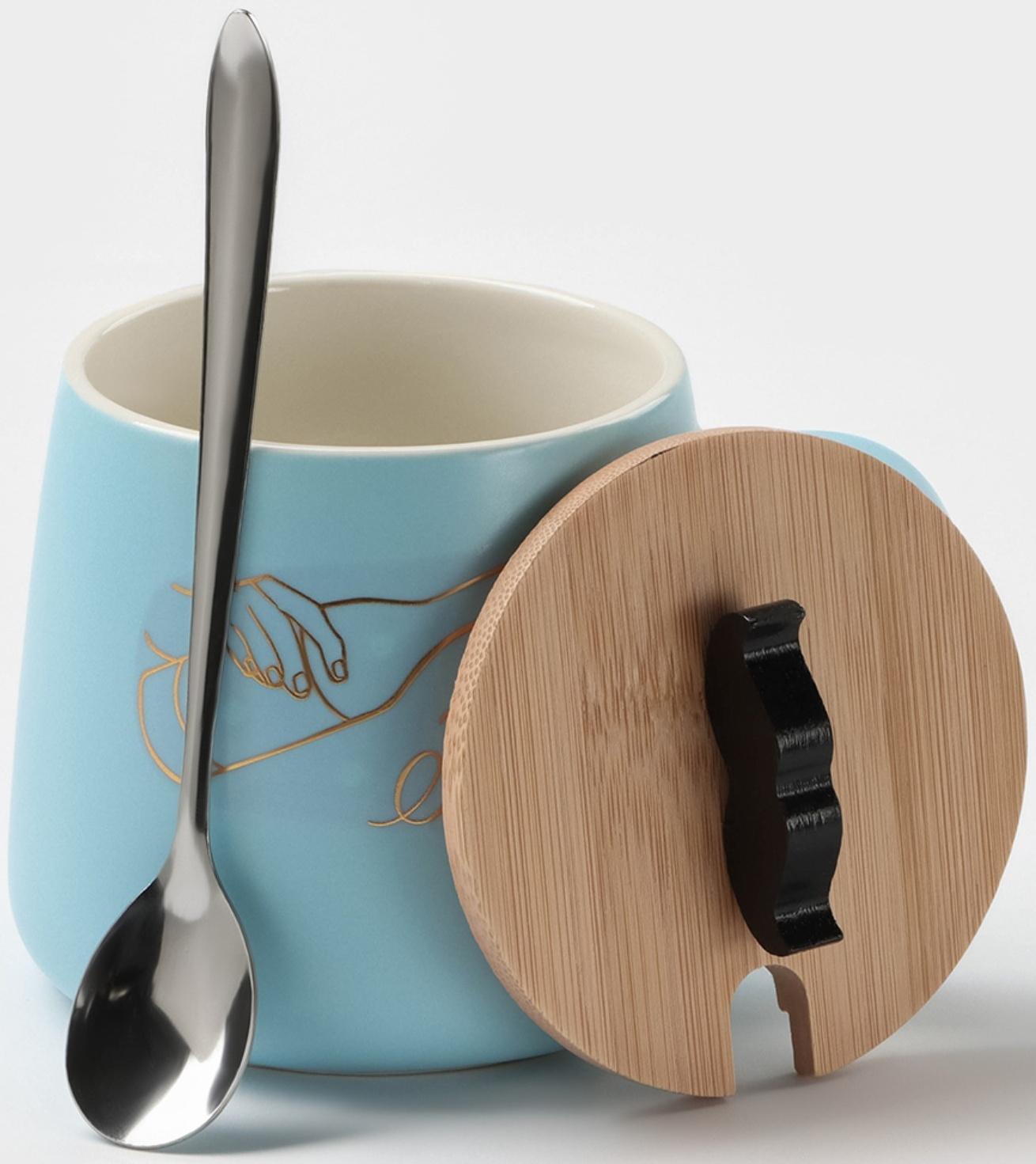 Кружка керамическая с ложкой «Мистер», 380 мл, цвет голубой