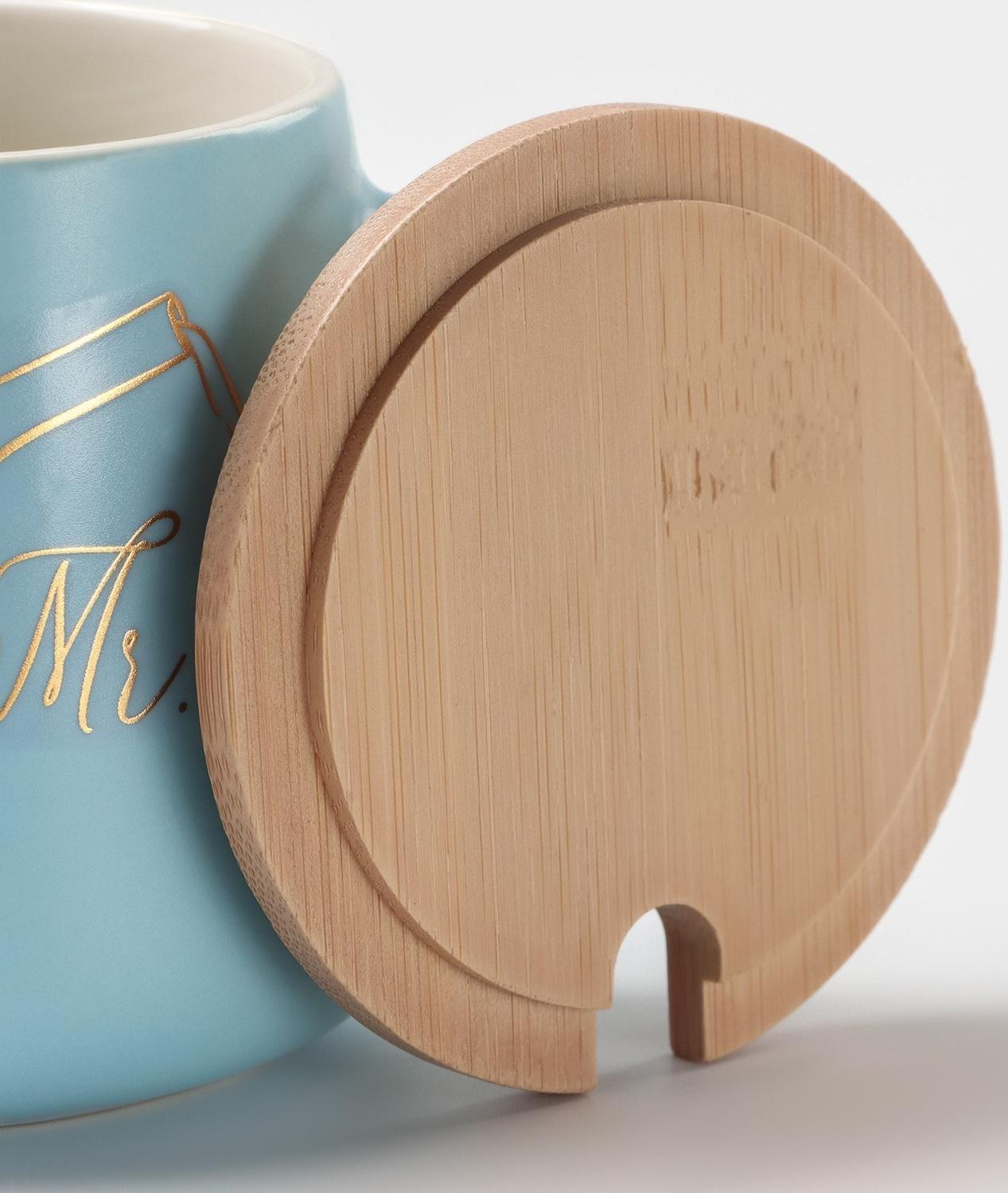 Кружка керамическая с ложкой «Мистер», 380 мл, цвет голубой