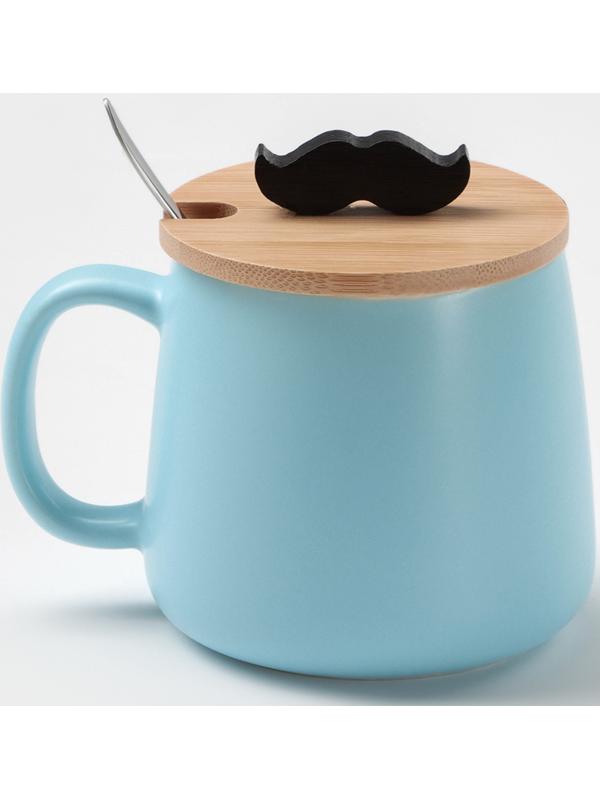 Кружка керамическая с ложкой «Мистер», 380 мл, цвет голубой