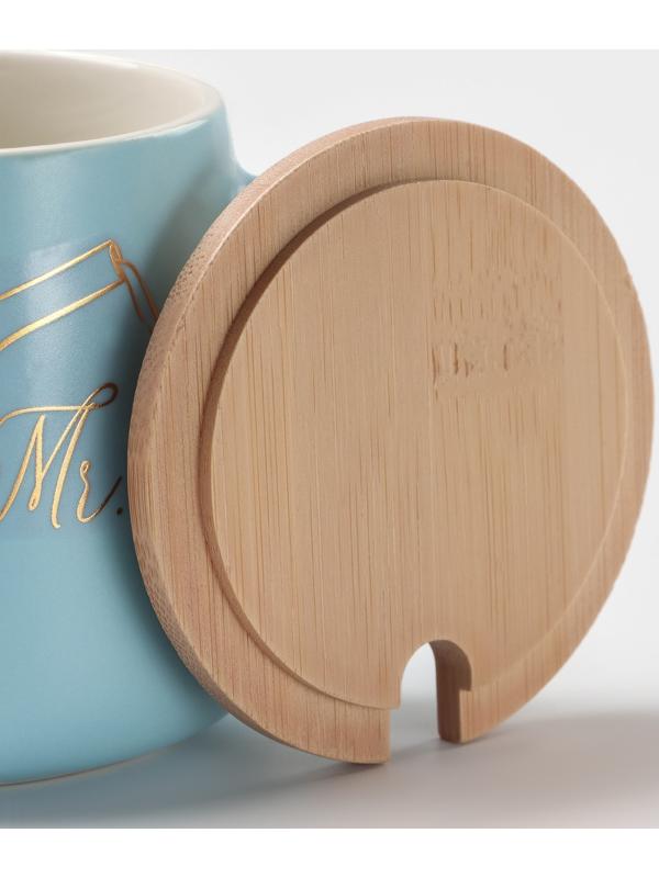 Кружка керамическая с ложкой «Мистер», 380 мл, цвет голубой