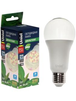 Фитолампа светодиодная Uniel, А60, Е27, 15 Вт, 250 В, 220°, спектр для фотосинтеза
