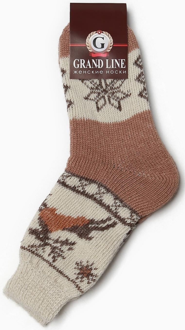 Носки женские шерстяные, цвет коричневый/олени, размер 25