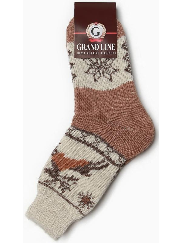 Носки женские шерстяные, цвет коричневый/олени, размер 25