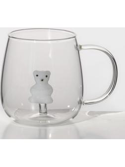 Кружка стеклянная с фигуркой на дне «Серен» мишка, 350 мл