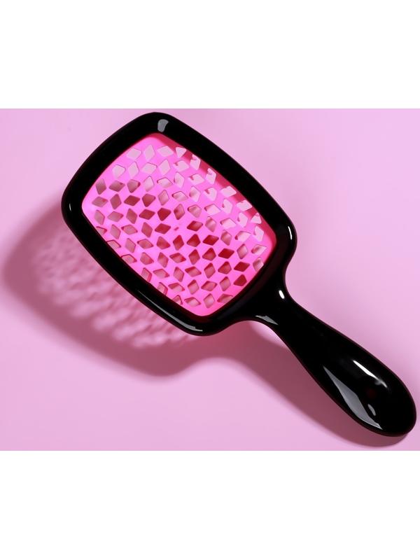 Расчёска массажная, широкая, вентилируемая, 8,5 × 20,5 см, PVC коробка, цвет чёрный/розовый