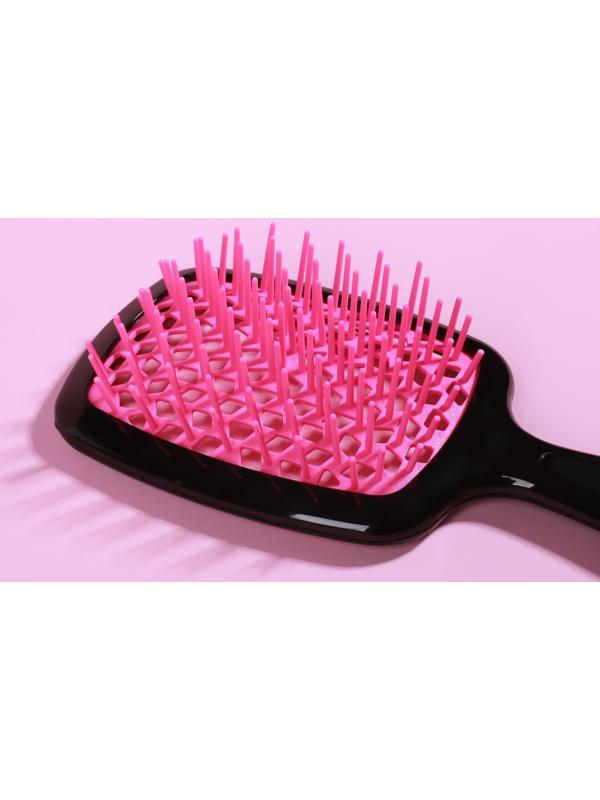 Расчёска массажная, широкая, вентилируемая, 8,5 × 20,5 см, PVC коробка, цвет чёрный/розовый