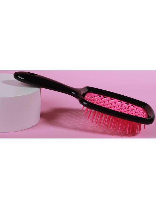 Расчёска массажная, широкая, вентилируемая, 8,5 × 20,5 см, PVC коробка, цвет чёрный/розовый