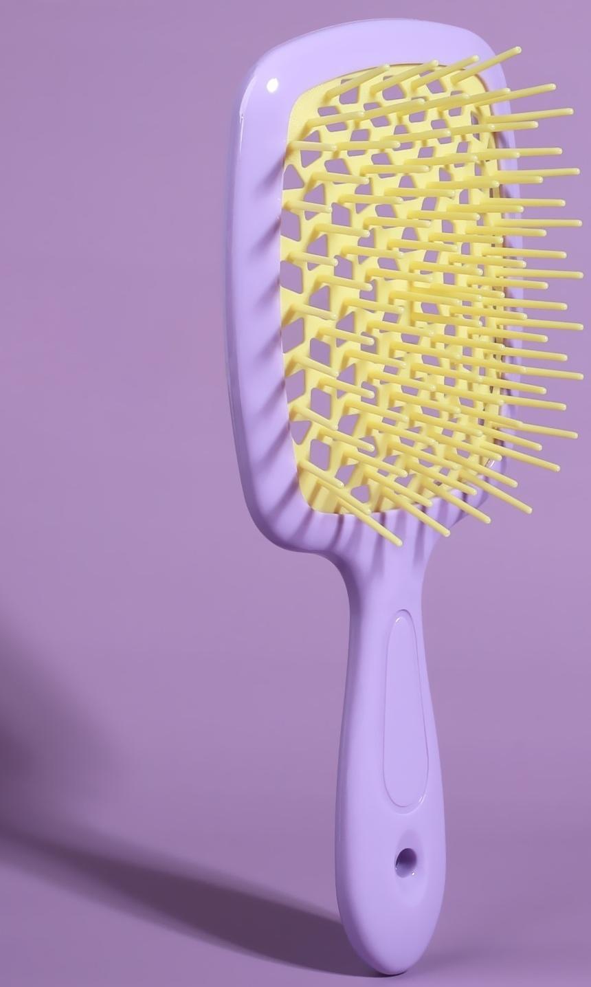 Расчёска массажная, широкая, вентилируемая, 8,5 × 20,5 см, PVC коробка, цвет сиреневый/жёлтый