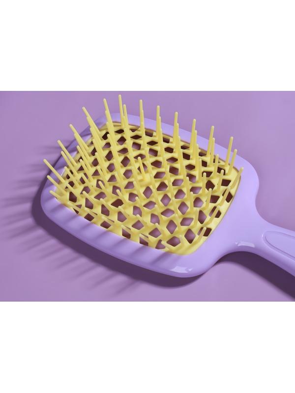 Расчёска массажная, широкая, вентилируемая, 8,5 × 20,5 см, PVC коробка, цвет сиреневый/жёлтый