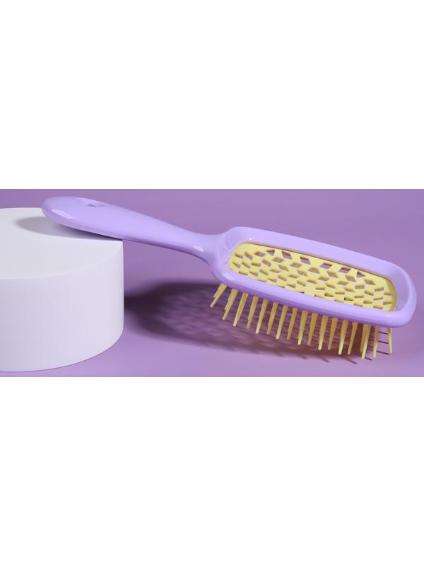 Расчёска массажная, широкая, вентилируемая, 8,5 × 20,5 см, PVC коробка, цвет сиреневый/жёлтый