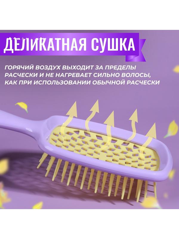 Расчёска массажная, широкая, вентилируемая, 8,5 × 20,5 см, PVC коробка, цвет сиреневый/жёлтый