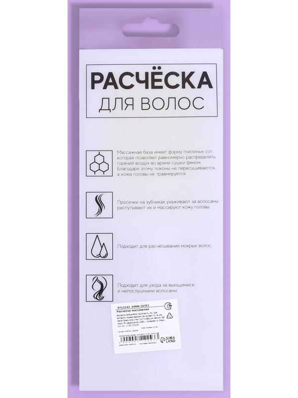 Расчёска массажная, широкая, вентилируемая, 8,5 × 20,5 см, PVC коробка, цвет сиреневый/жёлтый