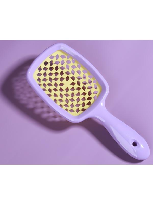 Расчёска массажная, широкая, вентилируемая, 8,5 × 20,5 см, PVC коробка, цвет сиреневый/жёлтый