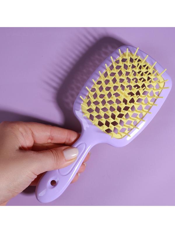 Расчёска массажная, широкая, вентилируемая, 8,5 × 20,5 см, PVC коробка, цвет сиреневый/жёлтый