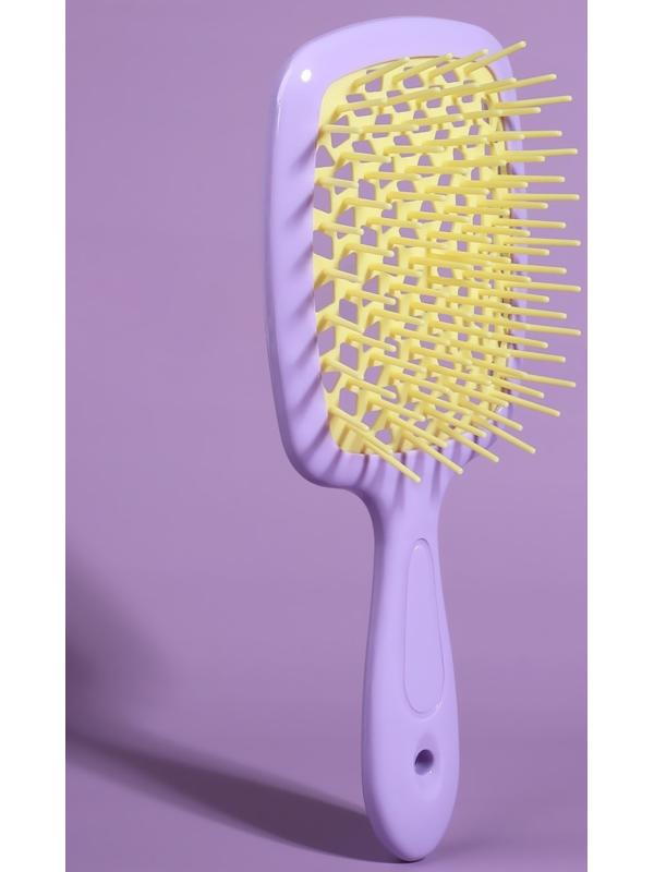 Расчёска массажная, широкая, вентилируемая, 8,5 × 20,5 см, PVC коробка, цвет сиреневый/жёлтый