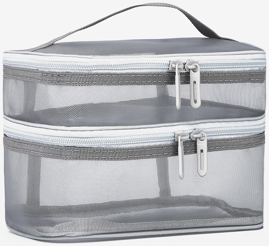 Косметичка, 2 отдела на молниях, цвет серый