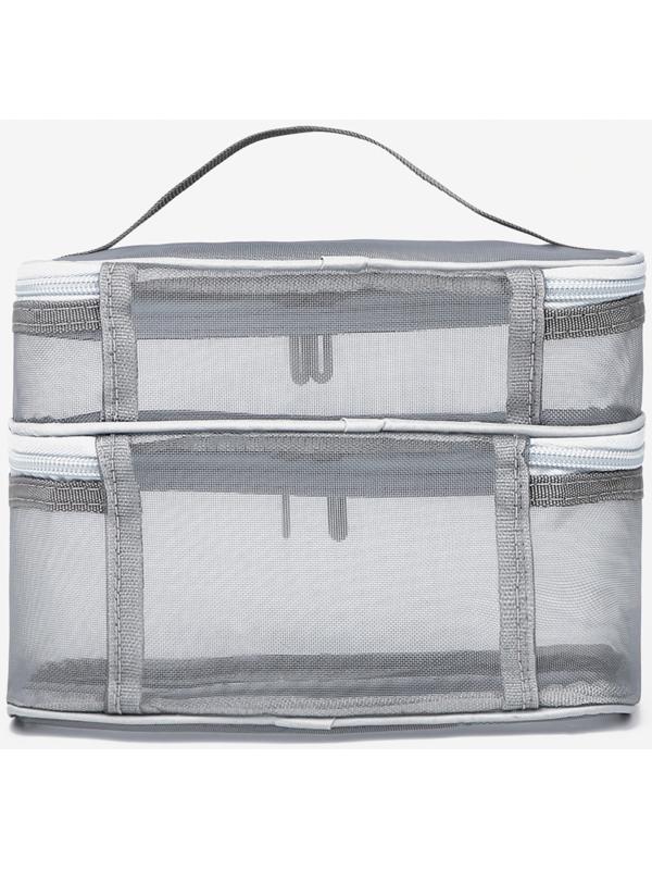 Косметичка, 2 отдела на молниях, цвет серый