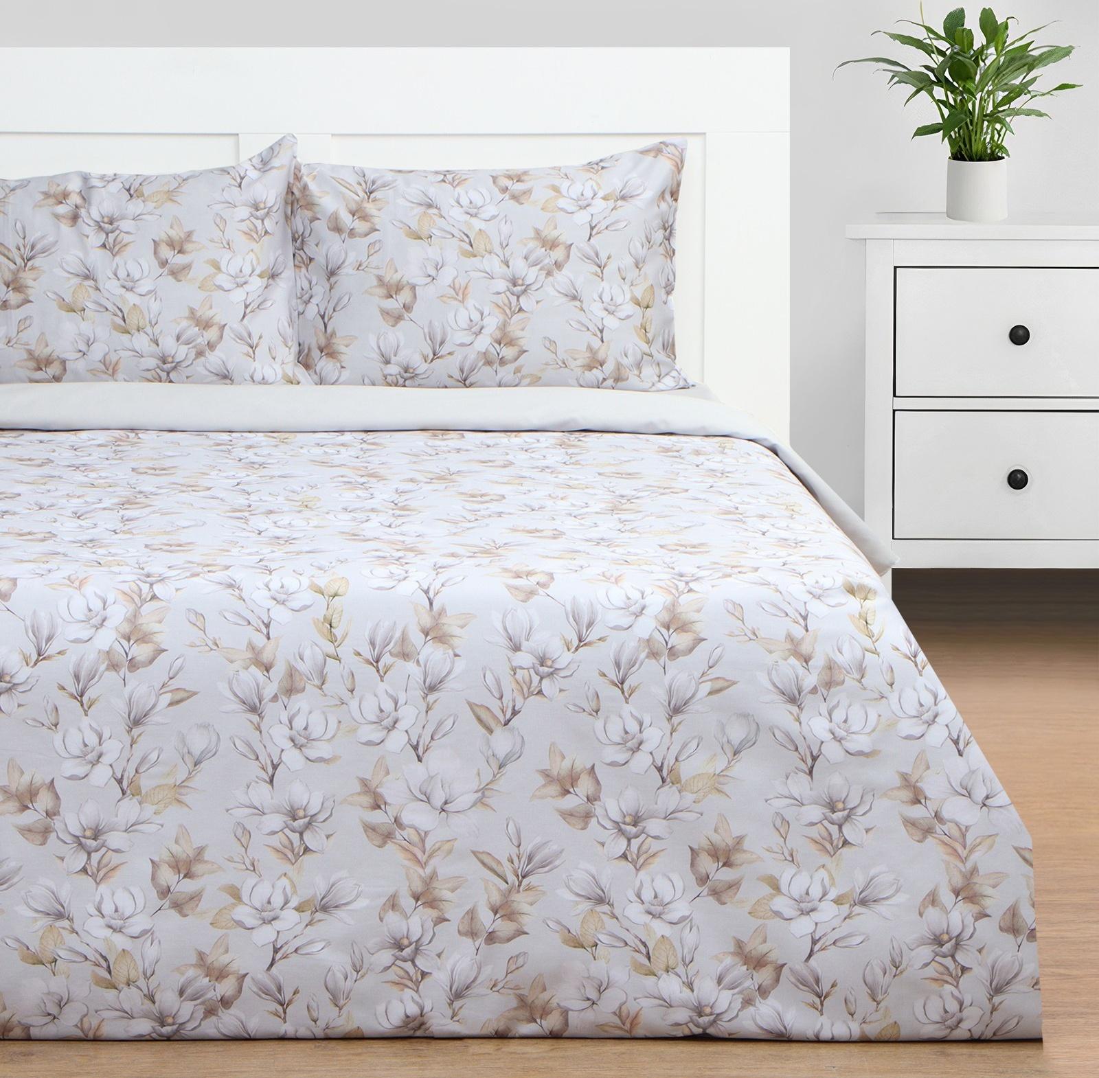 Постельное бельё Этель 1,5 сп Beige flowers, 143х215 см, 150х214 см, 50х70 см -2 шт, мако-сатин 114г/м2