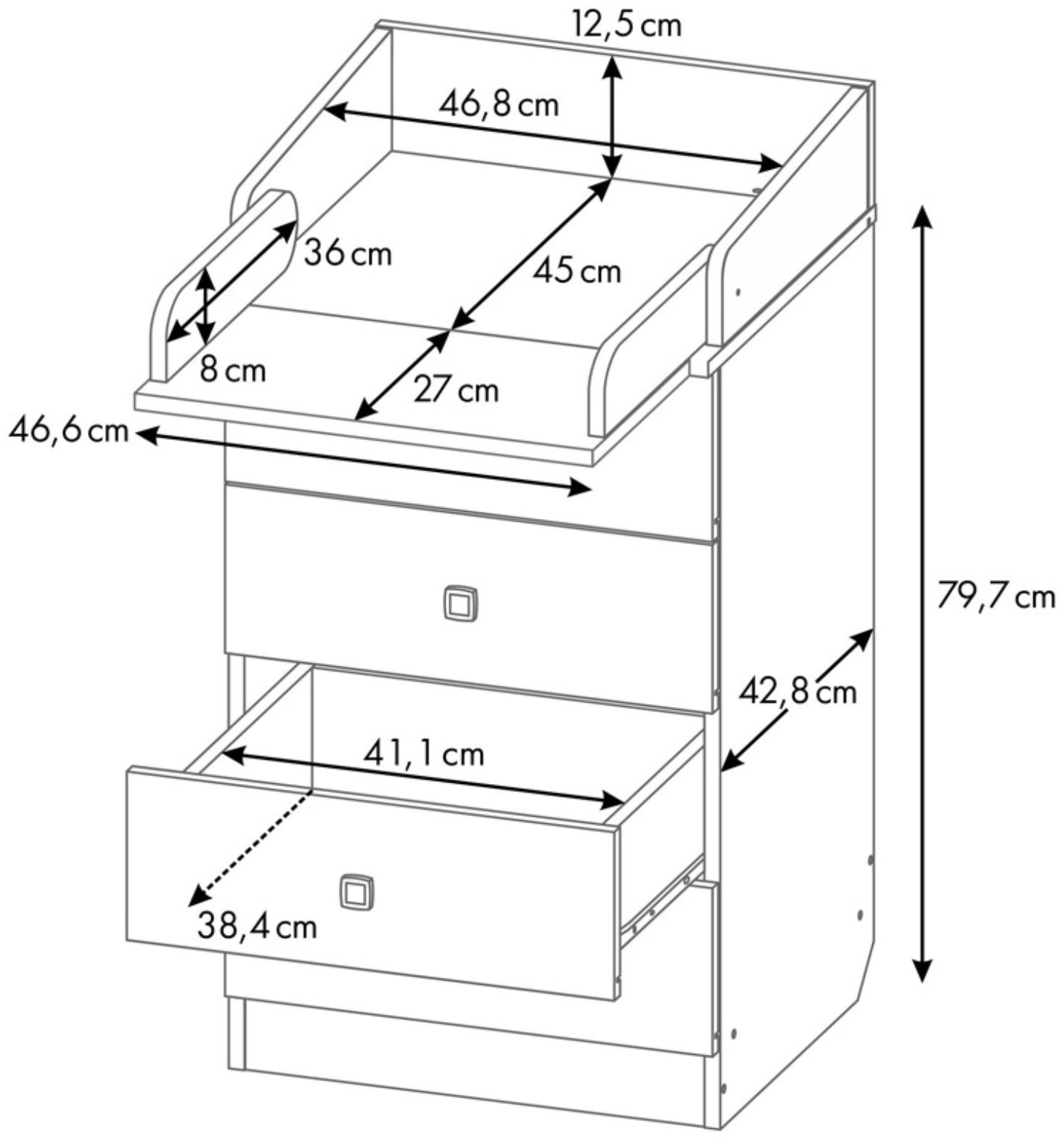 Комод детский с пеленальным столиком Фея 1550, 4 ящика, 504х467х922, белый