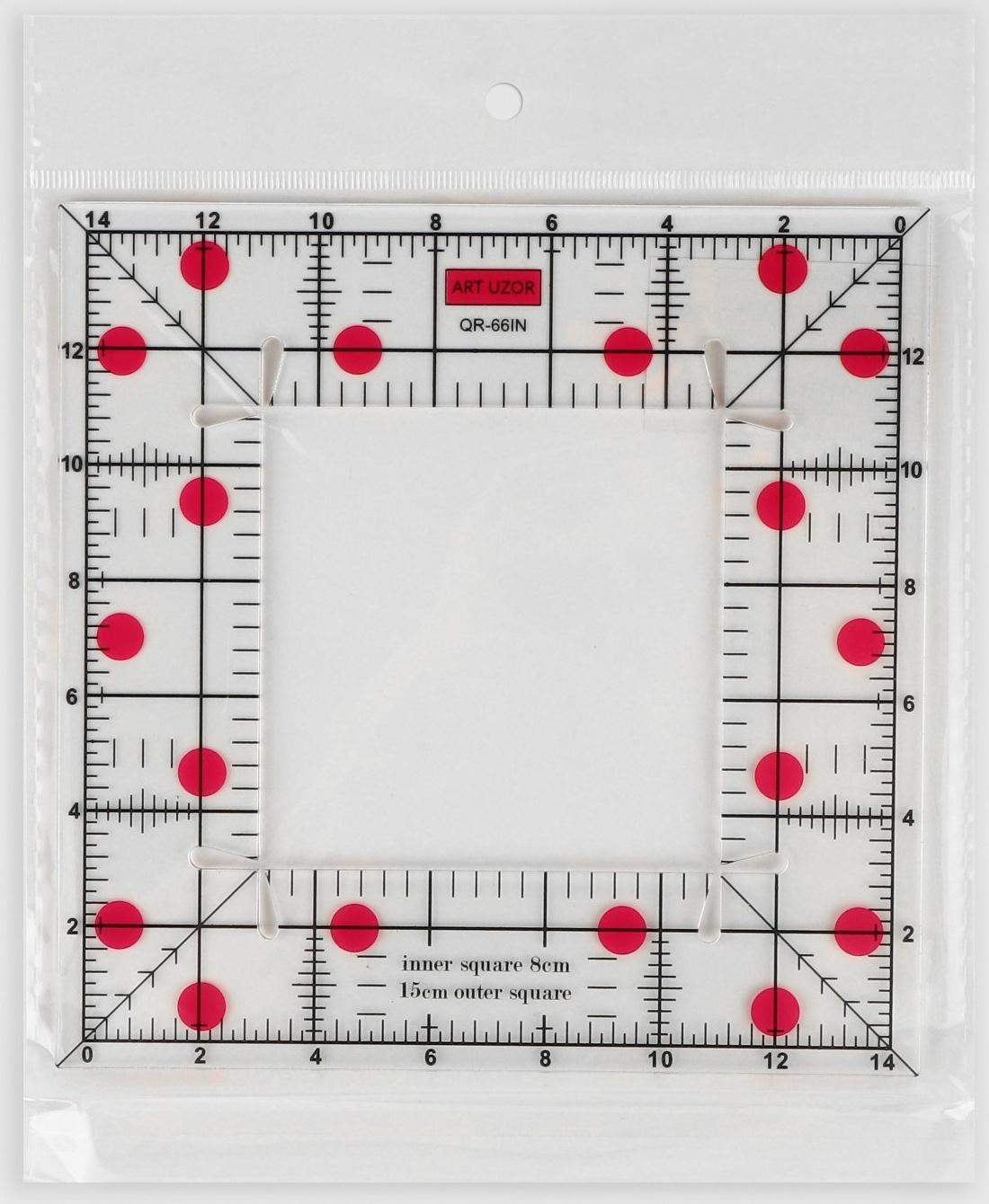 Линейка для квилтинга и пэчворка, с отверстием, 15 × 15 см, толщина 3 мм, цвет прозрачный/розовый
