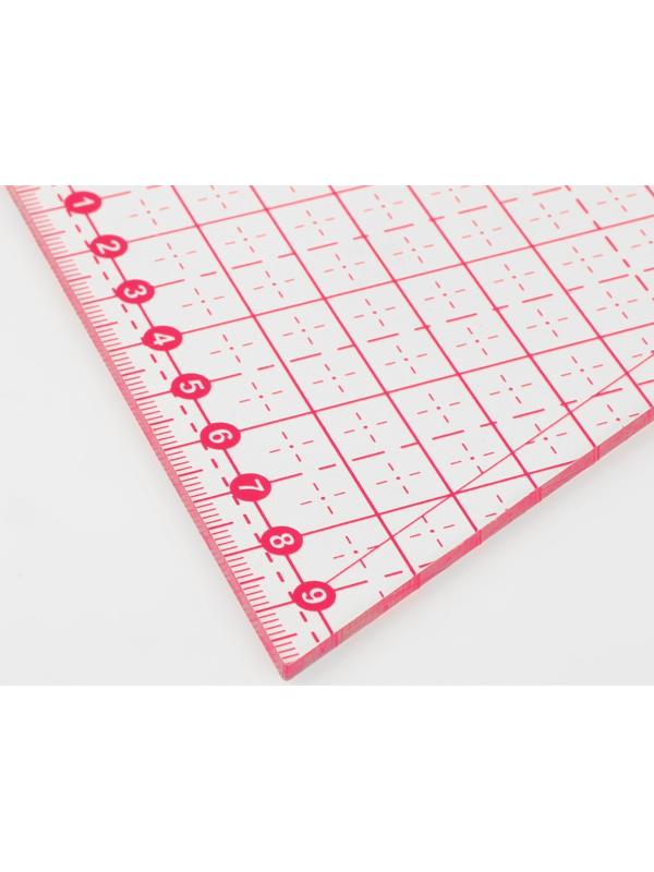 Линейка для пэчворка, 24 × 20 см, толщина 3 мм, цвет прозрачный/розовый