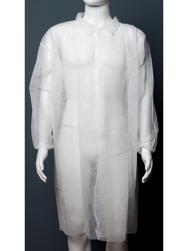 Халат медицинский на кнопках, без манжет- 20 г/м2, размер: XXL, 110x140 см, белый