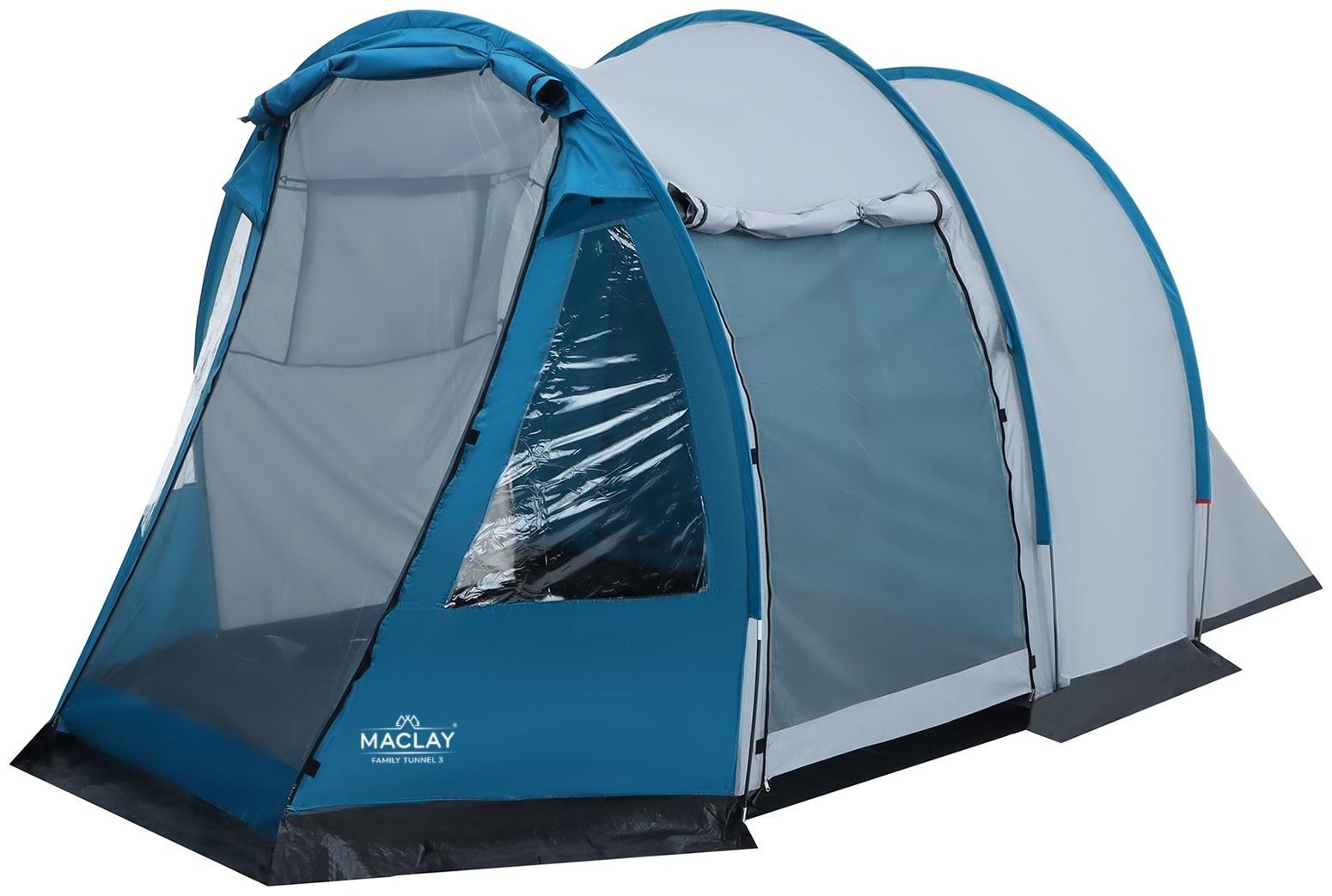 Палатка кемпинговая Maclay FAMILY TUNNEL 3, р. 180+200х210х170 см, 3-местная