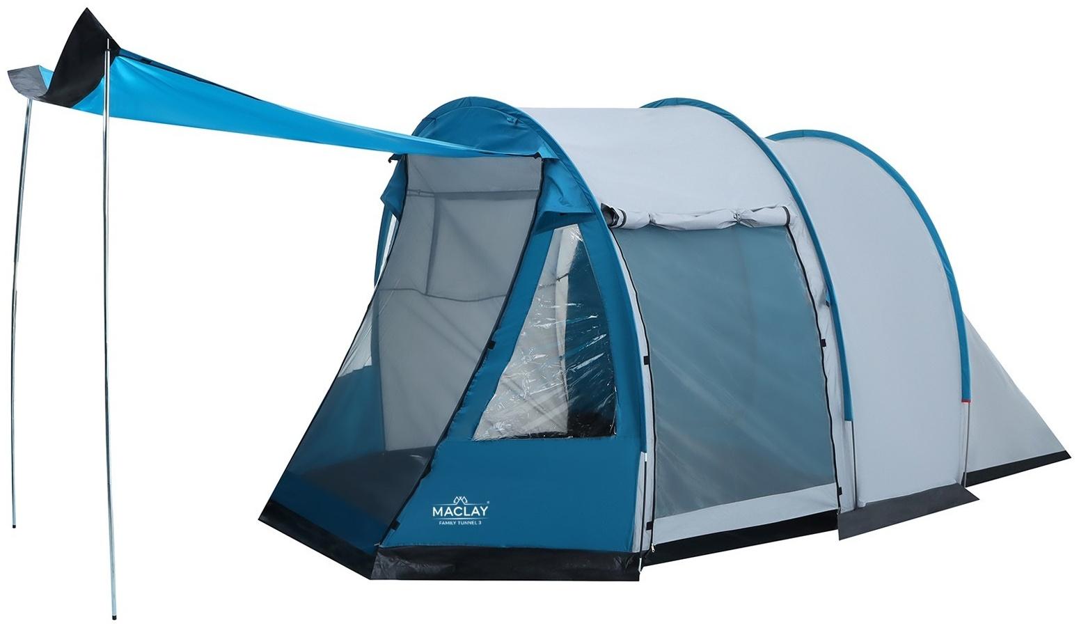 Палатка кемпинговая Maclay FAMILY TUNNEL 3, р. 180+200х210х170 см, 3-местная