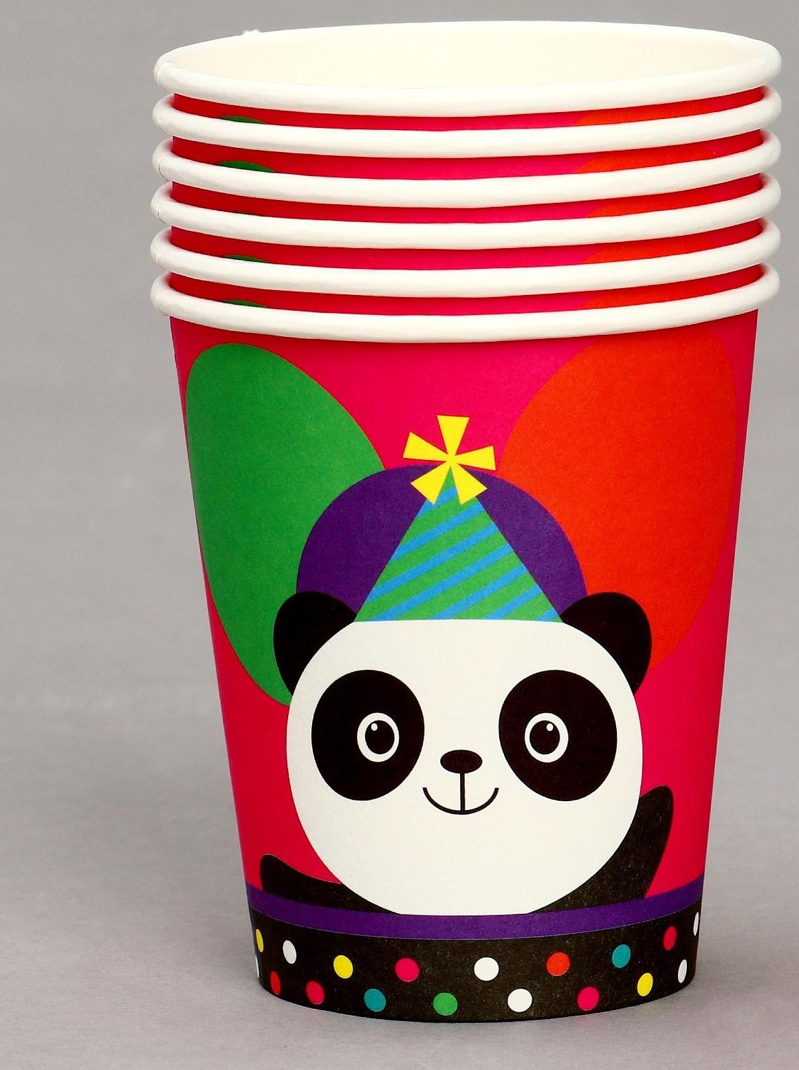 Стакан бумажный «Панда с шариками», в наборе 6 шт.