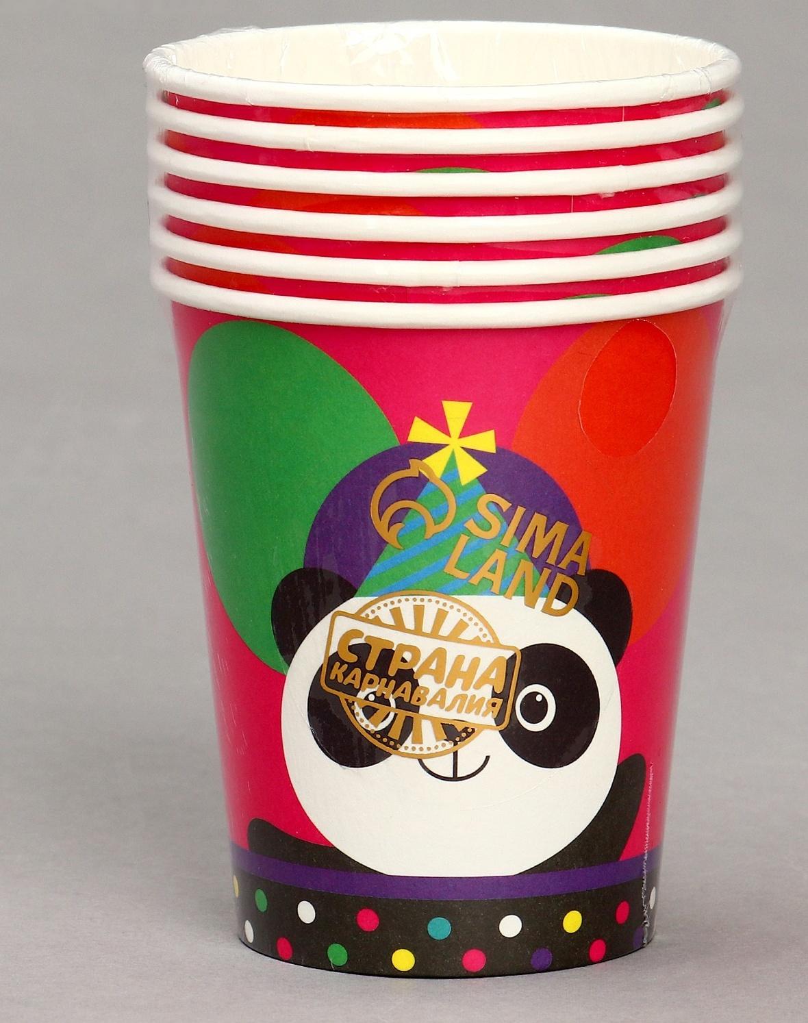 Стакан бумажный «Панда с шариками», в наборе 6 шт.
