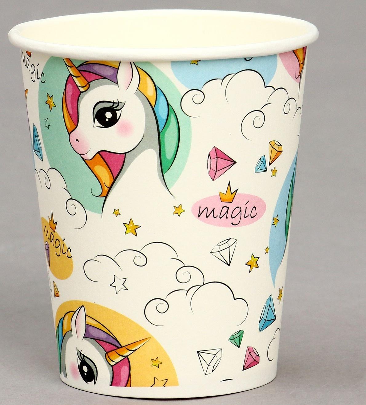 Стакан бумажный «Единорог», в наборе 6 шт.