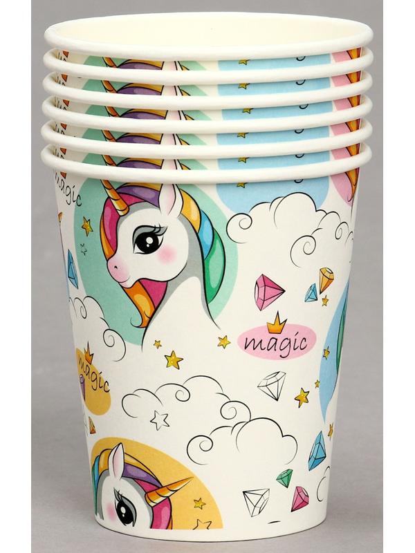 Стакан бумажный «Единорог», в наборе 6 шт.