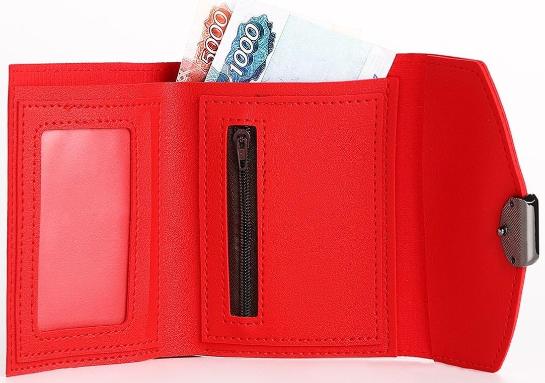 Кошелек жен 12-01-01 Ида, 12*3*9 см, 1 отд, д/карт, д/монет, на кнопке, красный