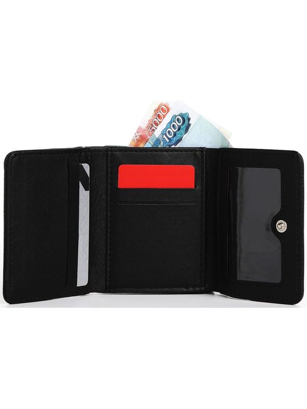 Кошелек жен 12-01-01 Ася, 11*3,5*8,5 см, 1 отд+отд/фермуар, д/карт, д/монет, на кнопке, черный   973