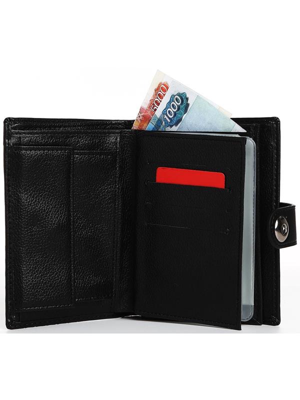Портмоне мужское 3 в 1 на магните, для купюр, автодокументов и паспорта, цвет чёрный
