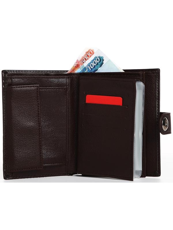Портмоне мужское 3 в 1 на магните, для купюр, автодокументов и паспорта, цвет коричневый