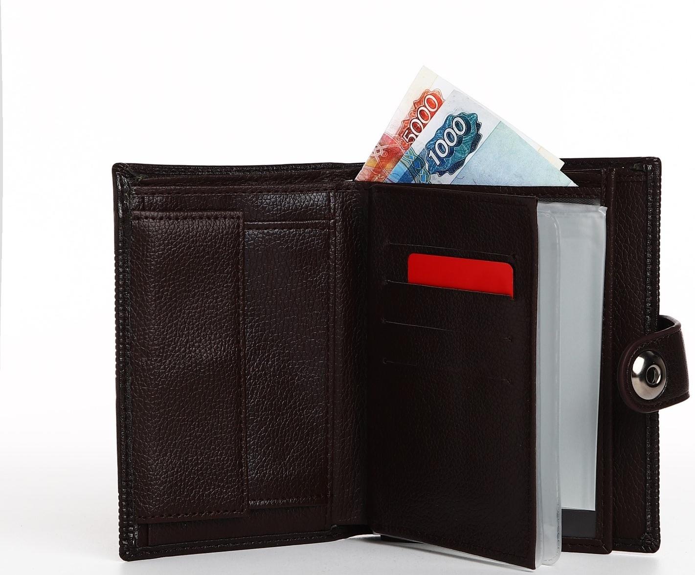 Портмоне мужское 3 в 1 на магните, для купюр, автодокументов и паспорта, цвет коричневый