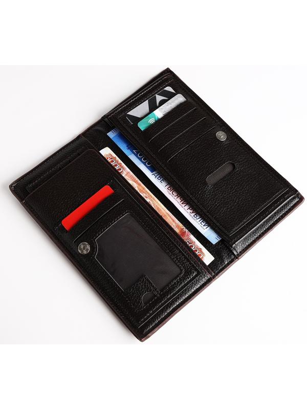 Портмоне мужское на магните, отдел для купюр, для карт, цвет коричневый