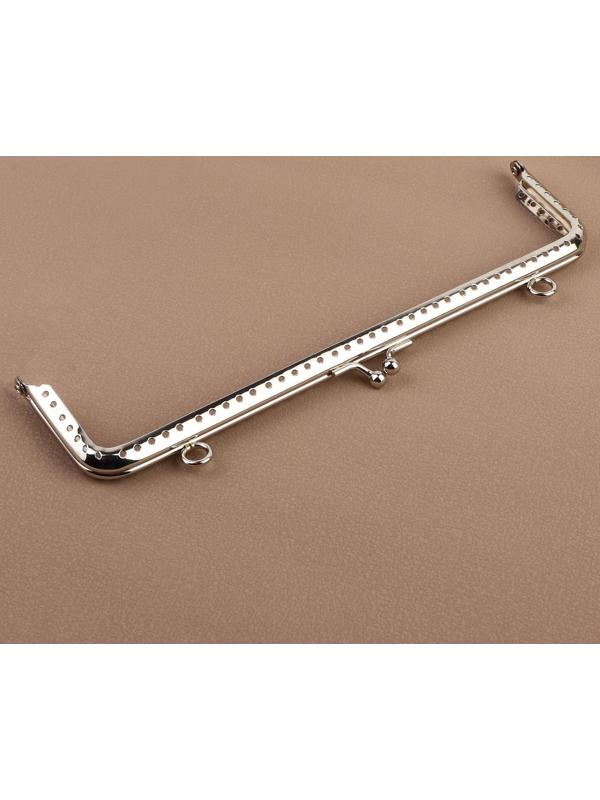 Фермуар пришивной «Прямоугольник», с креплениями, 20 × 6 см, цвет серебряный