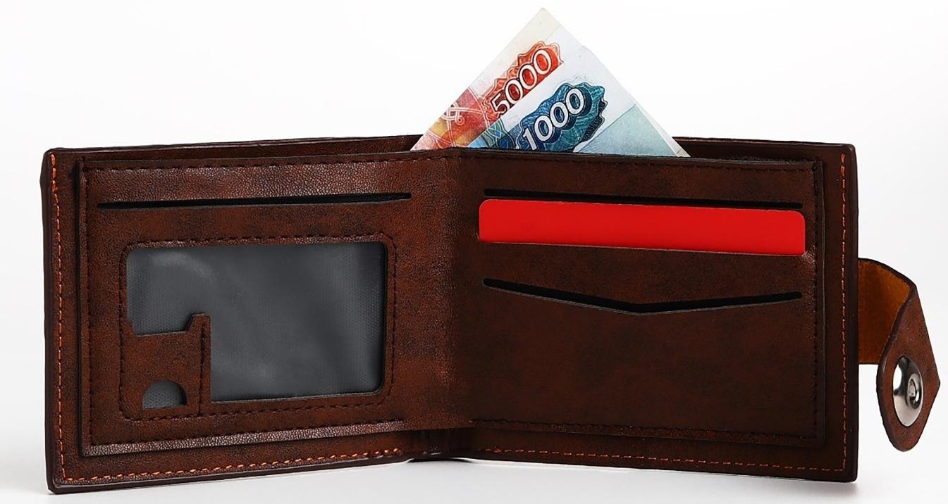 Портмоне мужское на магните, отдел для купюр, для карт, для монет, цвет коричневый