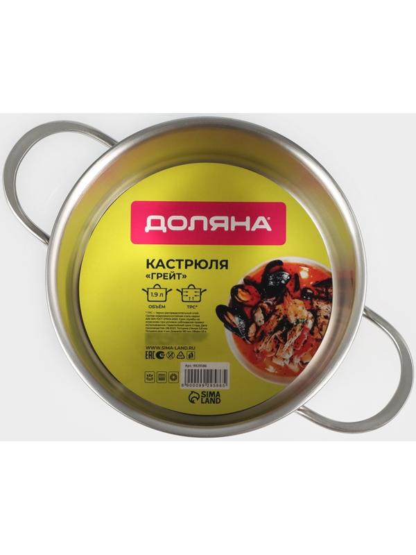Кастрюля из нержавеющей стали «Грейт», с крышкой, 1,9 л, ТРС, индукция