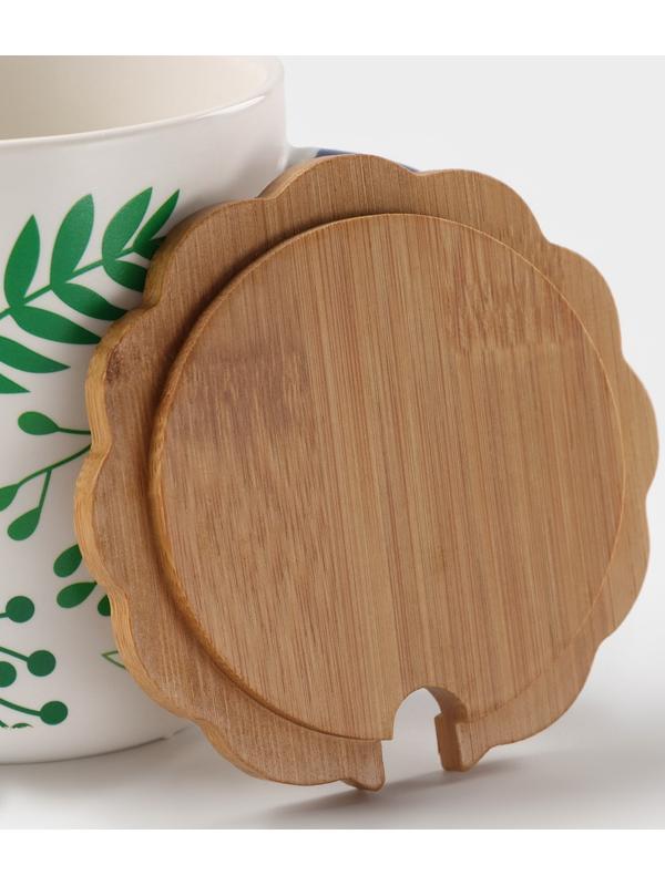 Кружка керамическая с ложкой «Гербарий», 350 мл, цвет белый