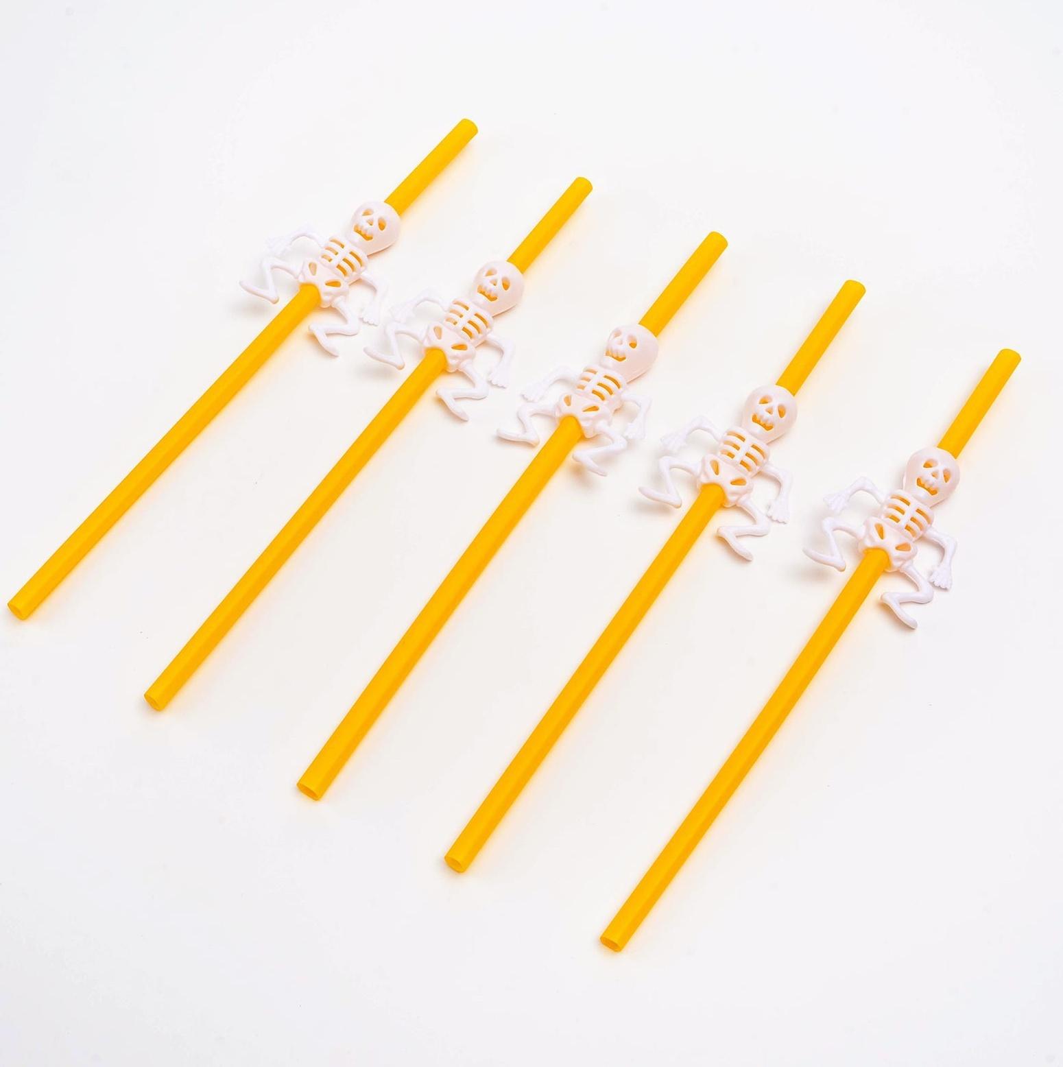 Трубочки для коктейля «Скелет», цвет оранжевый, набор 5 шт.