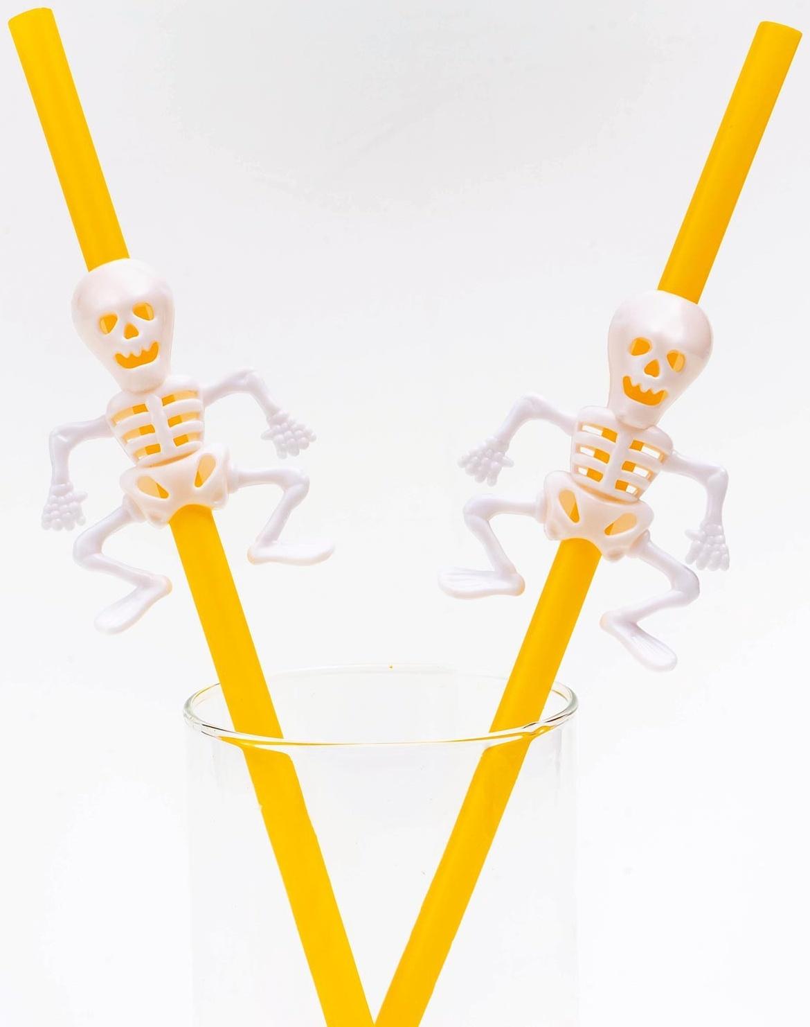 Трубочки для коктейля «Скелет», цвет оранжевый, набор 5 шт.