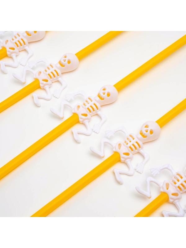 Трубочки для коктейля «Скелет», цвет оранжевый, набор 5 шт.