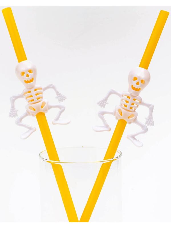 Трубочки для коктейля «Скелет», цвет оранжевый, набор 5 шт.