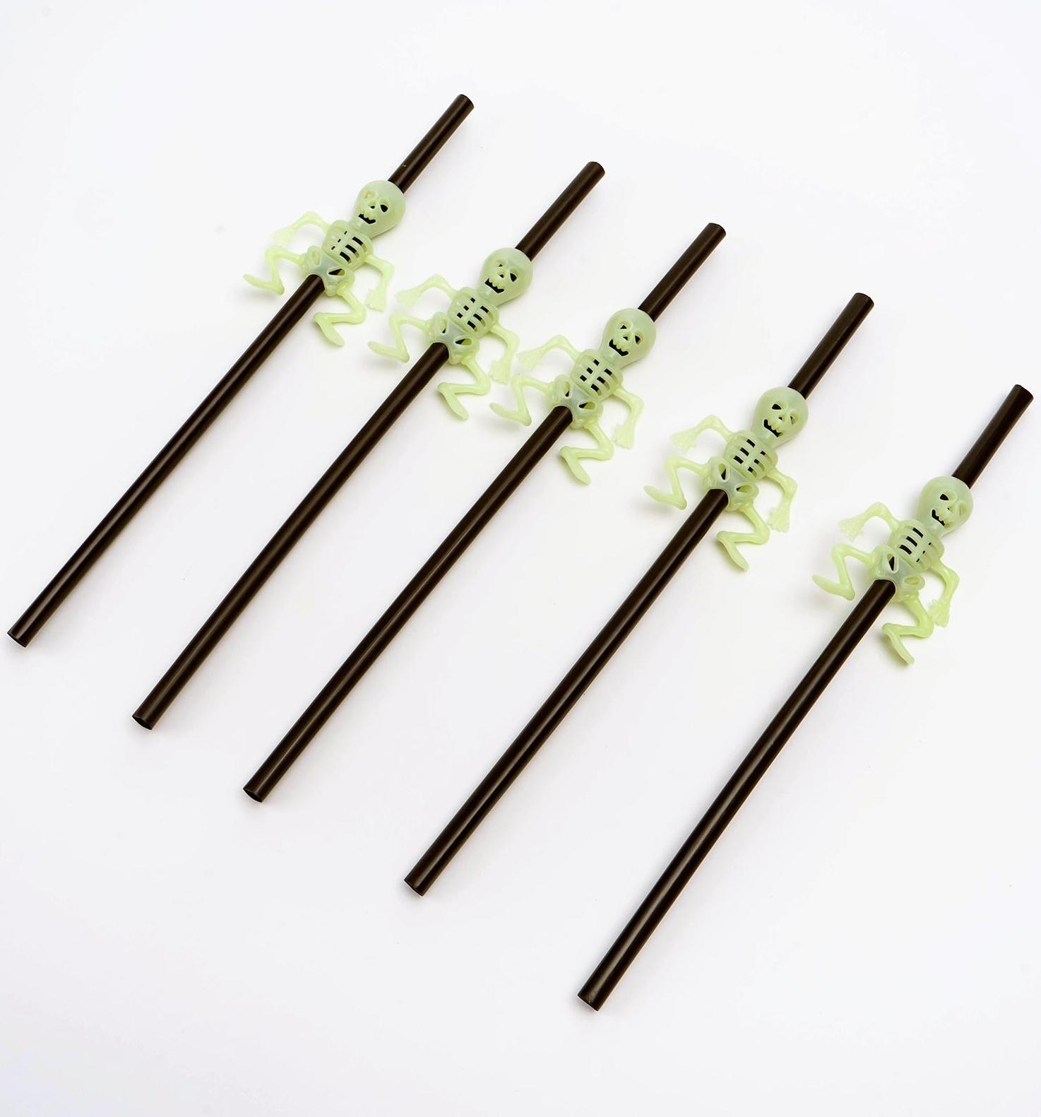 Трубочки для коктейля «Скелет», набор 5 шт., светится в темноте