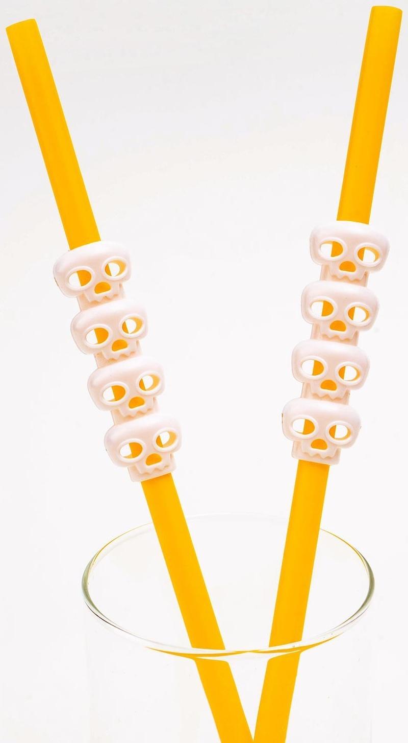 Трубочки для коктейля «Череп», цвет оранжевый, набор 6 шт.